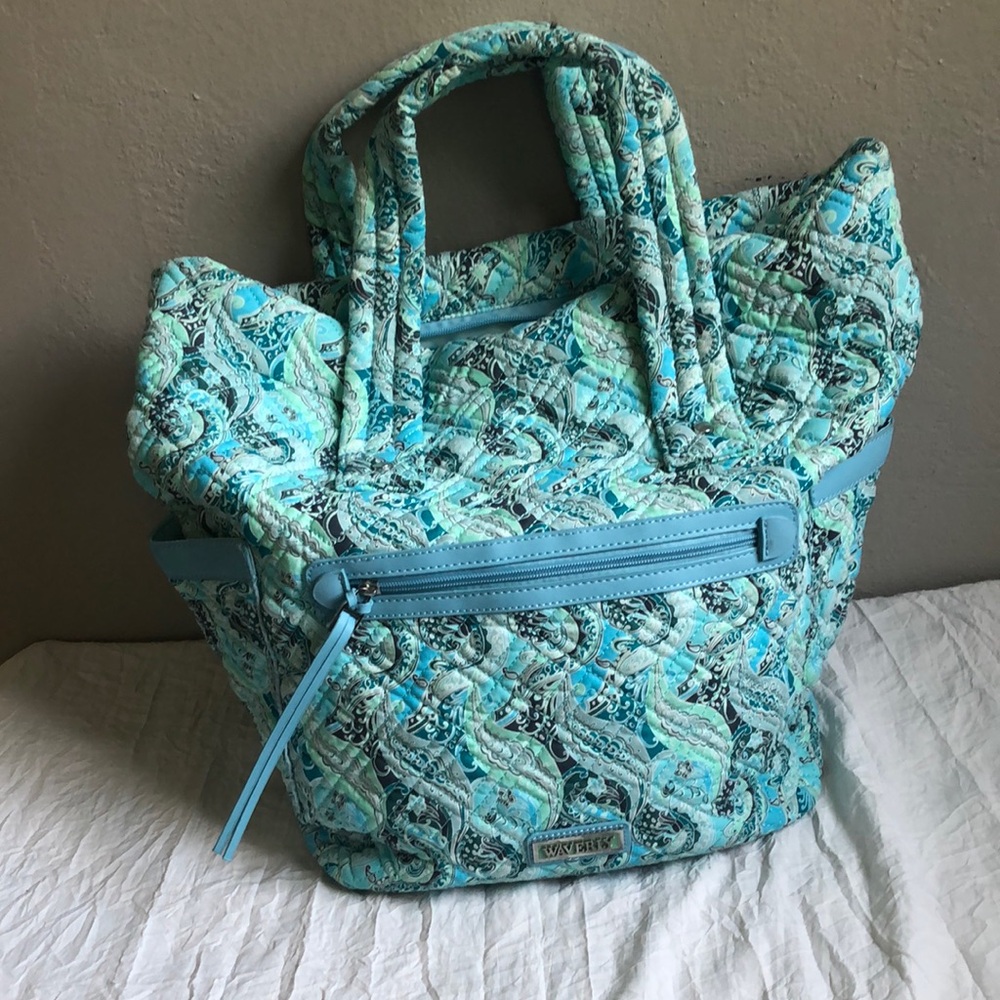 Waverly Blue Quilted Tote Bag with Paisley Pattern